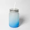 Sublimation Mason Jar 15oz Gradient Glasses DIY Multi-Color Wine Glasses Sublimating Beer Cup Heat Transfer Drinking Mugs A12