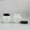 50g opal glasflaska Cream Jar Square Aluminium Black Cap White Lid Toma Refillerbara kosmetiska behållare Förpackningsgood Quantit