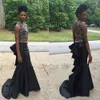 High Neck Black Slim Mermaid Prom Dresses Beaded Two Piece Black Girls Evening Party Gowns Special Occasion Party Gowns