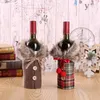 Groothandel Christmas Wine Fles Cover Decoratie Gift Home Party Wijnflessen Boog Plaid Linnen Fluff Kleding Ornament