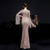 Elegant Party Maxi Dress Gold Sequin Evening Dresses Women Long Sleeve Prom Gown6036889