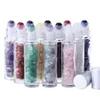 Essential Oil Diffuser 10ml Clear Glass Roll on Perfume Bottles with Crushed Natural Crystal Quartz Stone,Crystal Roller