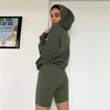 Damen Trainingsanzüge 2-teiliges Set Herbst Oversize Hoodie Sweatshirt Slim Bike Shorts Sport Set Solide Langarm Outfits für Frauen Y1229