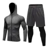 2pcs TRACKSUIT MENS SPORTS PUNKTION Fitness Gym Kläder Running Sport Slitage För Män Fake Tight Pants Compression Shirt Rashgard Kit 201116