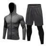 2Pcs Tracksuit Mens Sports Suits Fitness Gym Clothing Running Sport Wear for Men Fake Tight Pants Compression Shirt Rashgard Kit 201116