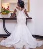 plus size arabic aso ebi luxurious lace beaded wedding dresses sheer neck mermaid bridal dresses vintage wedding gowns zj854200B