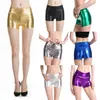 Women's Shorts Plus Size Adult Silver Metallic Rave Booty Mid Taille Cheer Pu Shiny Dance Woman Sexy1