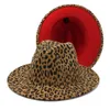 Masculino feminino aba larga lã feltro leopardo impressão fedora chapéus com fivela de cinto vintage plana dois tons panamá trilby boné hat8912164