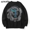 Mens Sweaters LENSTID hommes Hip Hop tricoté pull pulls ange foudre imprimé Streetwear Harajuku automne surdimensionné Hipster pulls décontractés 221008