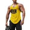 Verão y voltar ginásio stringer tanque superior dos homens roupas de algodão musculação sem mangas camisa fitness colete muscular singlets treino tanque 22286l