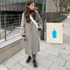 Femmes laine mélanges femmes automne hiver Vintage élégant gris Long manteau veste ceinture lâche laine pardessus vêtements d'extérieur Cardigan1