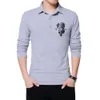 Outono homens casuais t-shirt manga longa design de impressão florido estilo coreano tendências colarinho colarinho slim fit elegante t-shirt masculino 201203