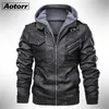 Automne Hiver Veste en cuir de moto pour hommes Coupe-vent Vestes à capuche Vêtements d'extérieur chauds Biker PU Vestes EU Taille 3XL 211222