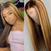 150% Gęstość Czarne korzenie Ombre Blondynka Długa Prosta Peruka Potrafimy Waszyjne Naturalne Ponytail Styl Glueless Syntetyczne Koronki Przód Peruki New16