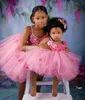 Spaghetti Ball Gown Tutu Flower Girl Dresses For Wedding Rose Pink Puffy Girls Pageant Gowns Baby Birthday Party Wear 2021