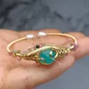 30pcs Hand Crafted 14K Gold Filled Wire Wrapped Natural Rainbow Tourmaline Crystal Amazonite Bead Evil Eye Expandable Cuff Bangle Bracelet