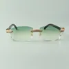 패션 마이크로 파베 다이아몬드 선글라스 3524026, 블랙 버팔로 뿔 템플 맞춤형 안경, 크기: 56-18-140mm