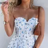 Femmes élégantes mode sexy imprimé floral bandeau volants ourlet robe mini robe robe de soirée d'été T200613