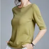 Voggin Merino Wool Sweaters for Women Three Quarter Sleeve Top Pullovers Hemming O Neck Base Layer Ladies Worsted Clothes 201225