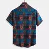 Oddychający bawełniany mężczyzna koszulka styl etniczny nadruk vintage krótkie tle streetwearu luźne mężczyzn na plaży hawajskie koszule 2020 LJ200925