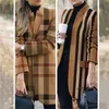 Herbst und Winter Damen neuer langärmeliger Reversmantel bedruckter Wollmantel Mode gestreift kariert schlanke Mäntel übergroß 201218