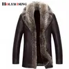 Holyrising Vera Pelliccia di Procione Collo Uomo Ecopelle Giubbotti Inverno Addensare Cappotto jaqueta de couro chaqueta Uomo PU Pelle 18536-5 201127