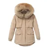 Piumino da donna Parka Cappotto invernale Donna Pile Imbottitura in cotone Pelliccia con cappuccio Vita sottile Coulisse Giacca lunga spessa Solid Mujer 2022