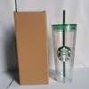 30 peças Starbucks 24oz/16oz de copo de copo inferior de plástico duplo copo de deusa da tampa reutilizável Drinking Tumblers de palha planos