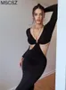 Cut Out Out Lange Mouw Bodycon Dres Elegant Black Party Jurken Herfst Winter Sexy Maxi Dress Club Outfits 220311