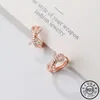 Hoop & Huggie 925 Sterling Silver Zircon Bowknot Shape Small Earrings Rose Gold Color Round Circle Ear CZ Earings Jewelry For Wome336B