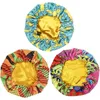 Kids Size African Flower Design Satin Lining Bonnet Colorful Pattern Hair Care Sleep Hat Children Big Loose Beanie Cap