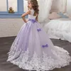 Elegant Long Gown Princess Dress Lace Flower Girl Wedding Party Evening Dress Children Clothing Kids Dresses for Girls 6-14yrs