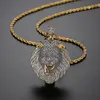 JINSE hommes plein glacé cubique zircone Lion Tag colliers pendentifs Hip hop chaîne cubaine Hip Hop collier bijoux en or pour Male1