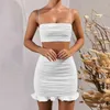 Casual Dresses 2021 Summer Women Set Spaghetti Pasek Crop Top White Sexy i Mini Bodycon Spódnica Ruffles Party Strój Outfit Klub Dwa zestawy1