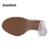 Aneikeh جديد المرأة الصنادل pvc كريستال كعب شفاف المرأة مثير واضح عالية الكعب الصيف الصيف مضخات أحذية حجم 41 42