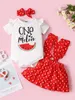 Baby slogan e melancia impressão plissada guarnição bodysuit polka dot impressão saia de suspender com headband ela