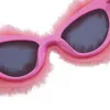 Plush Toy Sunglasses Fashion Ladies Cat Eye Eyewear Frame Shield Faux Fur Party Furry Glasses
