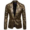 Men Peaked Lapel Wedding Tuxedos Single Jacket Floral Pattern Jacquard Wedding Groom Singers Prom Costume Latest Mens Coat