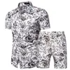Mens Summer Set Hawaiian Floral Shirts Beach Shorts 2 Pieces Set Snabbt Dry Short Sleeve Tracksuit Man Set Ropa Hombre 201128