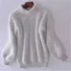 Inverno nuova moda ispessito dolcevita caldo mohair maglione femminile manica lanterna casual tinta unita slim semplice pullover 201006