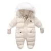 Down Coat Children Winter Jumpsuit Fur Hood Baby Girl Boy Snowsuit Russian Infant Outerwear Ovealls Thick Rompers With Gloves1