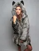 Mode- Veste en fausse fourrure à capuche avec ours oreille mignon chaud épais manteau hiver femmes à manches longues vêtements d'extérieur pardessus Parka grande taille