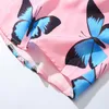 Mens Butterfly Print Hawaii Beach koszule Harajuku streetwear 2020 Summer Long Rleeve Bluzka Hiphop unisex różowe koszule tops276u