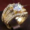 Mode 3 i 1 bandring för kvinnor överdrivna gyllene runda zirkon brud engagemang bröllop ringar set smycken gåvor