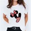 T-shirt da donna a maniche corte stampata Minnie Mouse combinazione di lettere del nome personalizzata A-Z