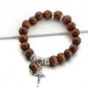Perles de bois métal croix pendentif bracelets pour femmes hommes mode bijoux chanceux jésus charme Yoga Bracelet homme cadeau