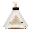 Pet Teepee Dog Cat Bed White Canvas Dog Cute House Tiendas de campaña portátiles para perros lavables para DogPuppy Cat Pet con cojín 201119