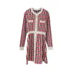 2021 Spring Long Sleeve Round Neck Red Plaid Woolen Knitted Panelled Buttons Knee-Length Dress Elegant Casual Dresses XJ055454