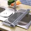 Enrole o rack de secagem de pratos sobre a pia, tapete de secagem de pratos de silicone multiuso extra grande cinza y2004295125865