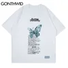 Gonthwid Tshirts Hip Hop Creative Butterfly Skriv ut Kortärmad T-shirts Streetwear Mens harajuku Hipster Casual Cotton Tees Topps G1229